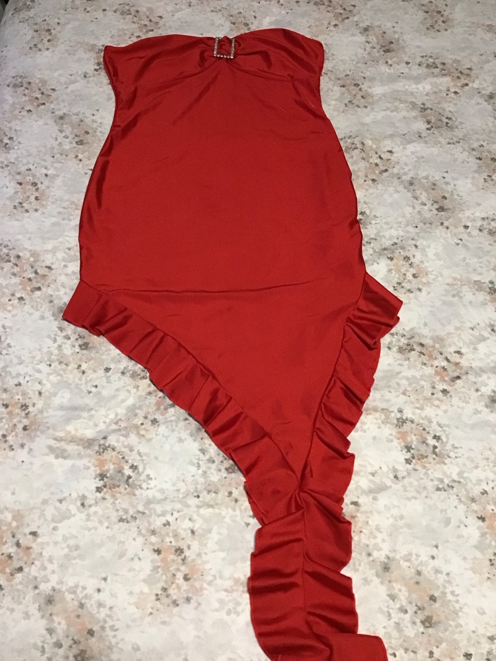 SHEIN Red Strapless Ruffle Swimdress with Buckle Detail Size L